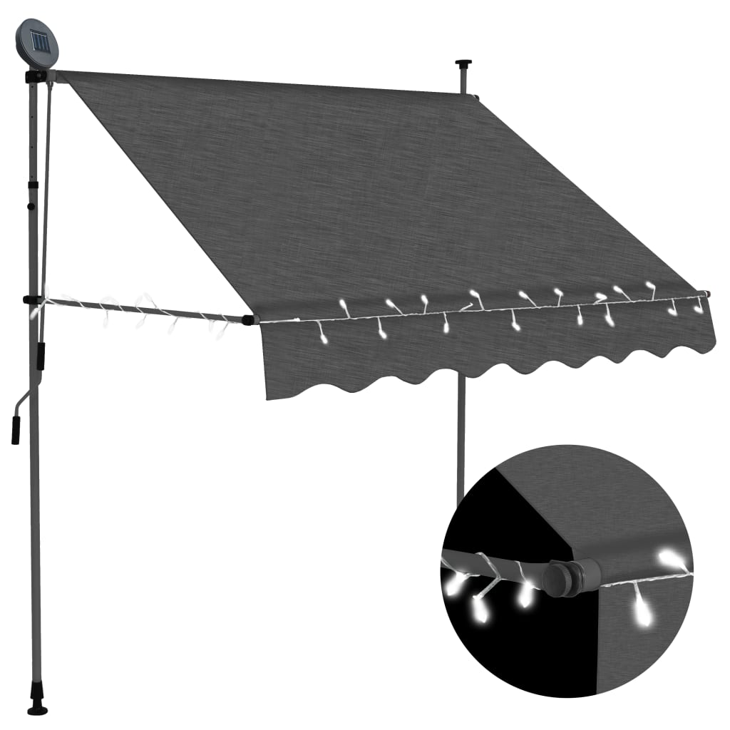 Luifel Handmatig Uittrekbaar Met Led 100 Cm Antraciet