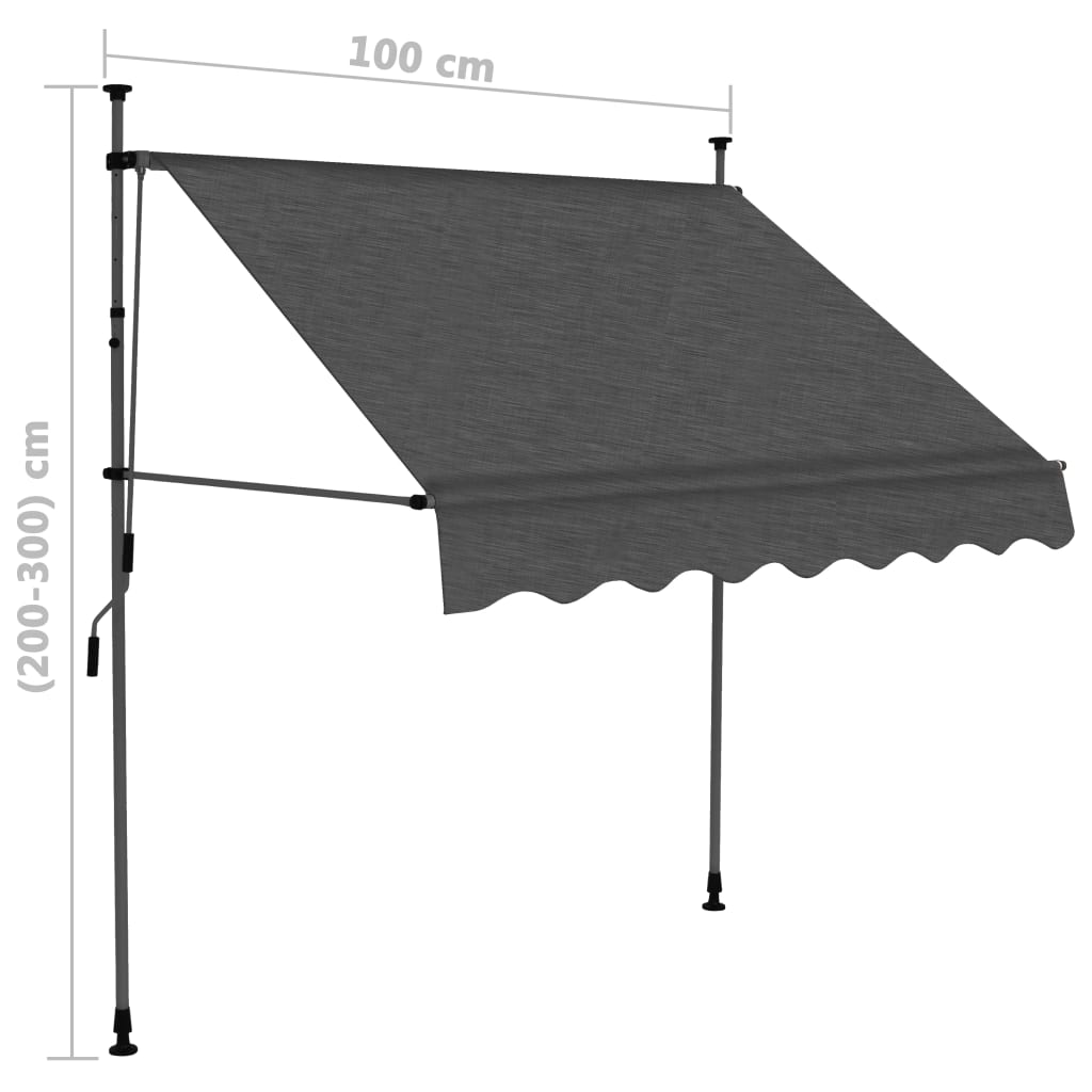 Luifel Handmatig Uittrekbaar Met Led 100 Cm Antraciet