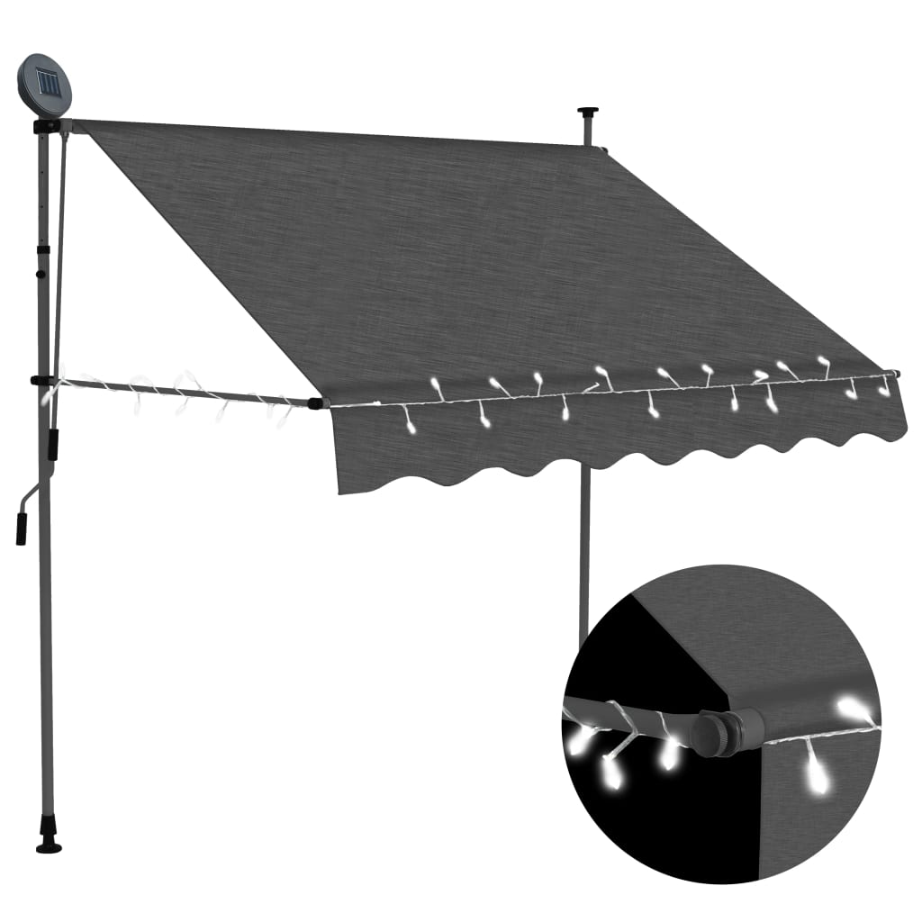 Luifel Handmatig Uittrekbaar Met Led 150 Cm Antraciet
