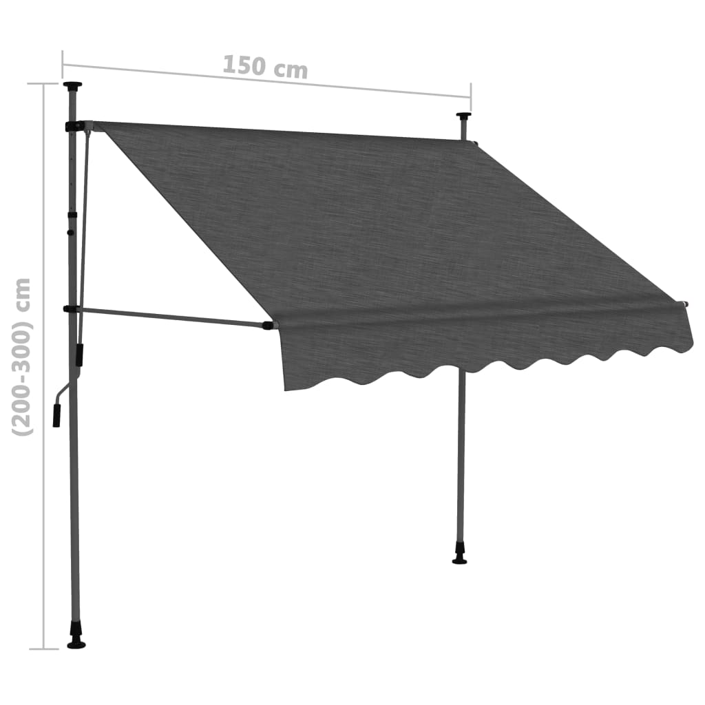 Luifel Handmatig Uittrekbaar Met Led 150 Cm Antraciet