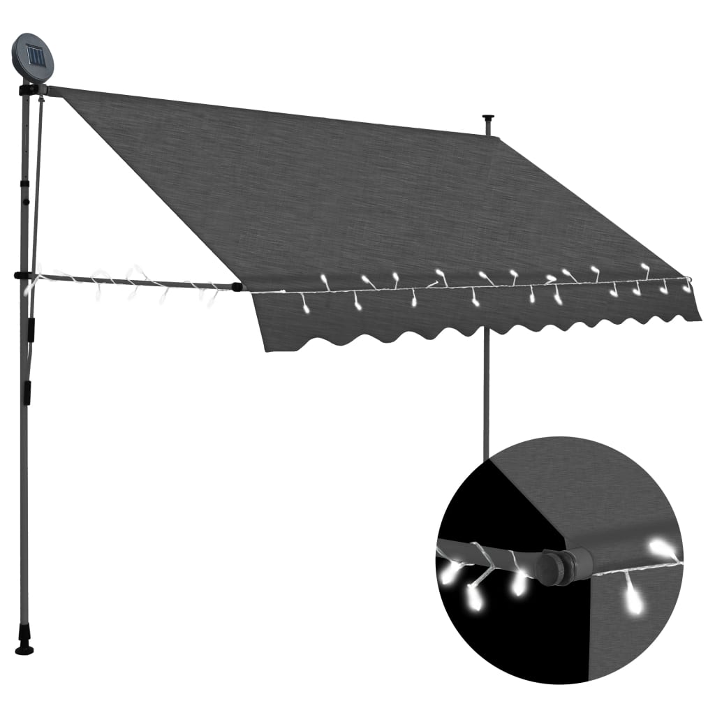 Luifel Handmatig Uittrekbaar Met Led 250 Cm Antraciet