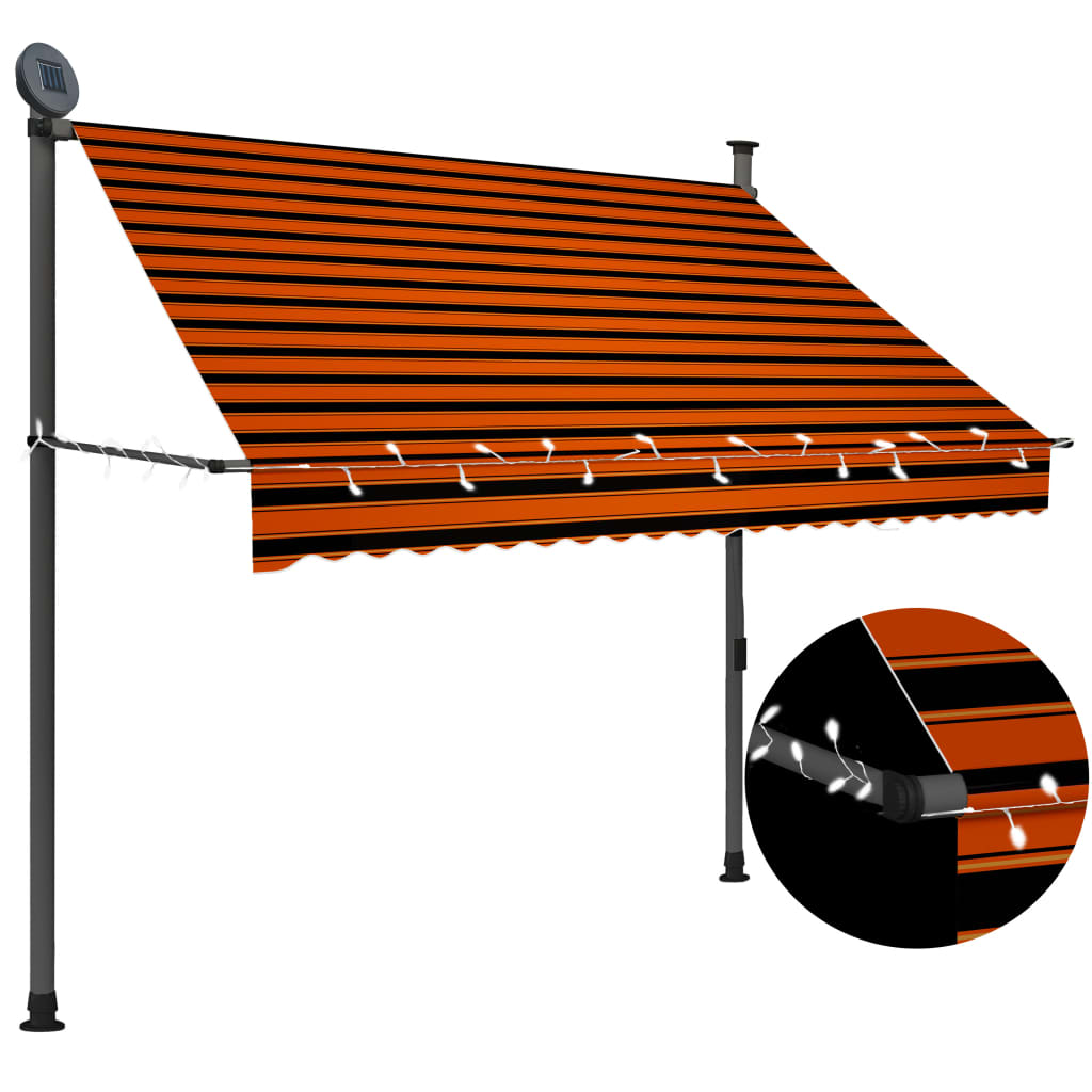Luifel Handmatig Uittrekbaar Met Led 200 Cm Oranje En Bruin