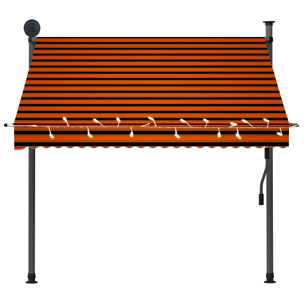 Luifel Handmatig Uittrekbaar Met Led 200 Cm Oranje En Bruin