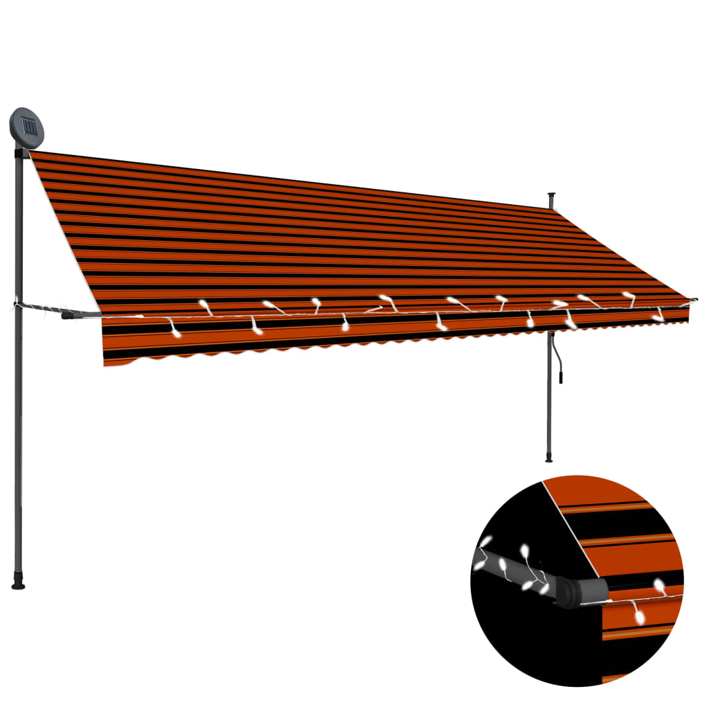 Luifel Handmatig Uittrekbaar Met Led 400 Cm Oranje En Bruin