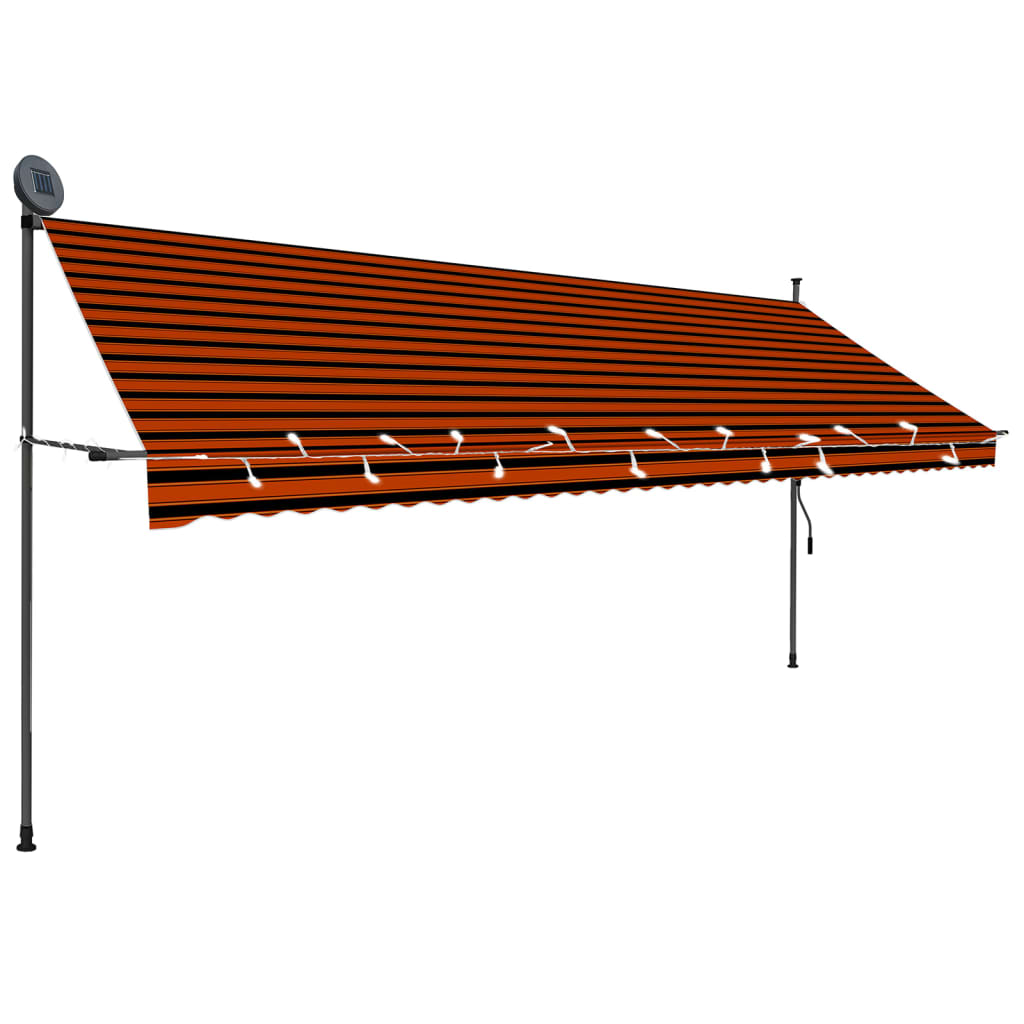 Luifel Handmatig Uittrekbaar Met Led 400 Cm Oranje En Bruin
