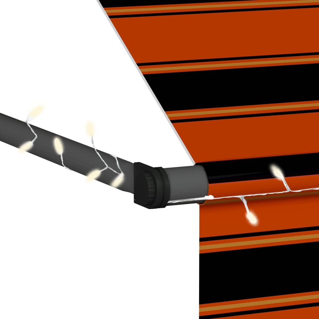 Luifel Handmatig Uittrekbaar Met Led 400 Cm Oranje En Bruin