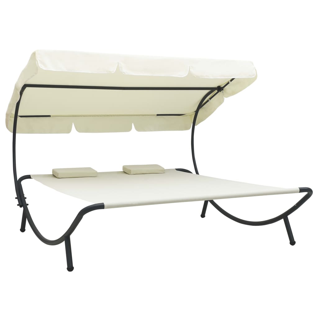 Loungebett mit Baldachin und Kissen in Cremeweiß
