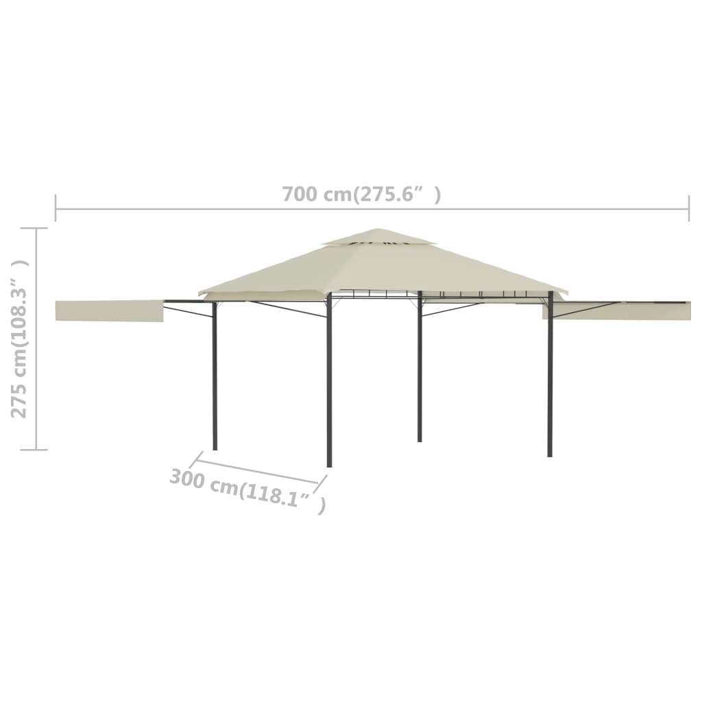 Pavillon mit einziehbaren Dächern, 180 g/m², 3 x 3 x 2,75 m, cremefarben