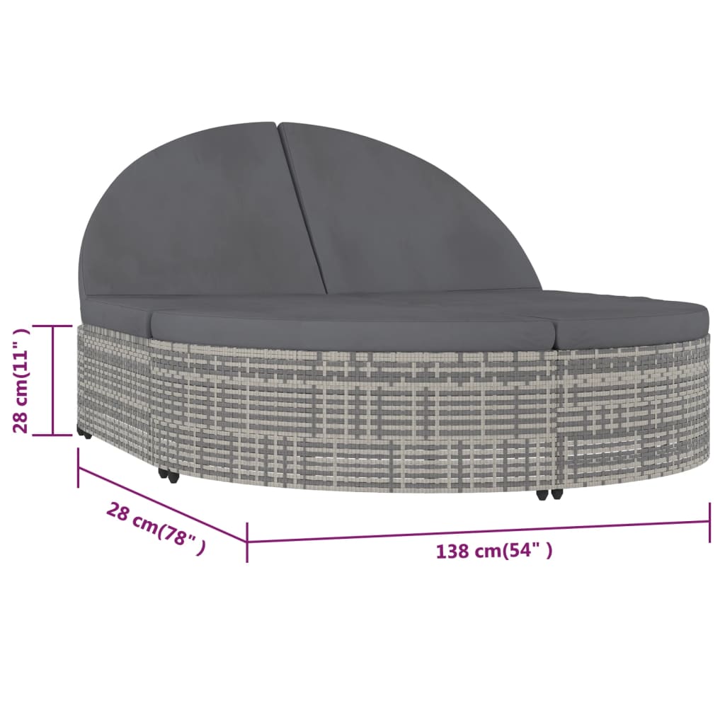 Ligbed Met Kussens 2-Persoons Poly Rattan Grijs