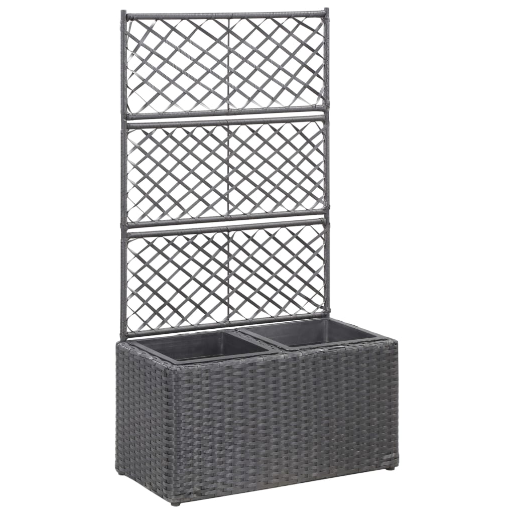 Latwerkplantenbak Verhoogd Met Potten 58X30X107 Cm Rattan Zwart