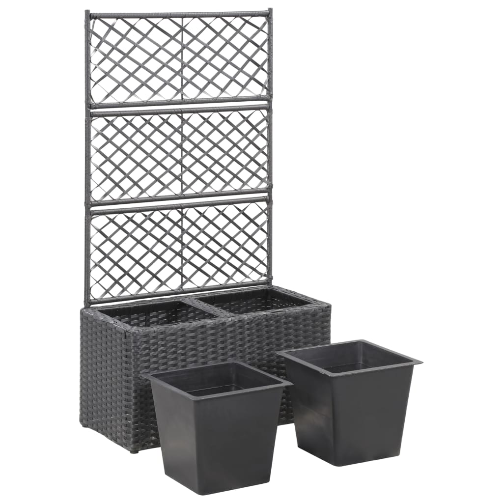 Latwerkplantenbak Verhoogd Met Potten 58X30X107 Cm Rattan Zwart