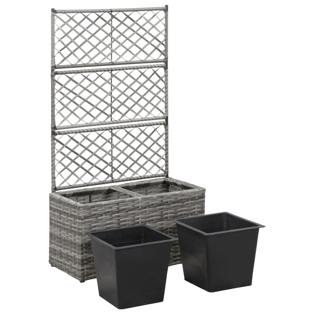 Latwerkplantenbak Verhoogd Met Potten 58X30X107 Cm Rattan Grijs