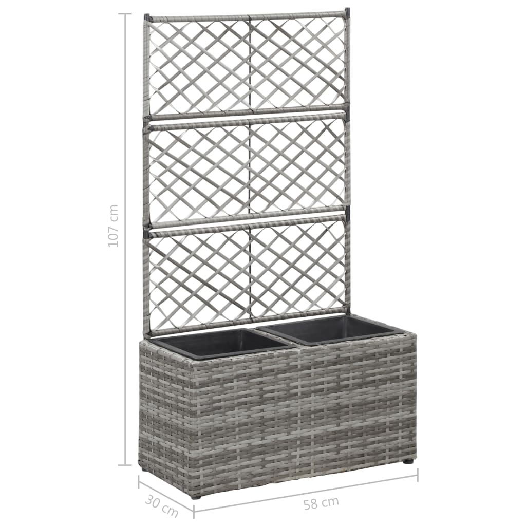 Latwerkplantenbak Verhoogd Met Potten 58X30X107 Cm Rattan Grijs