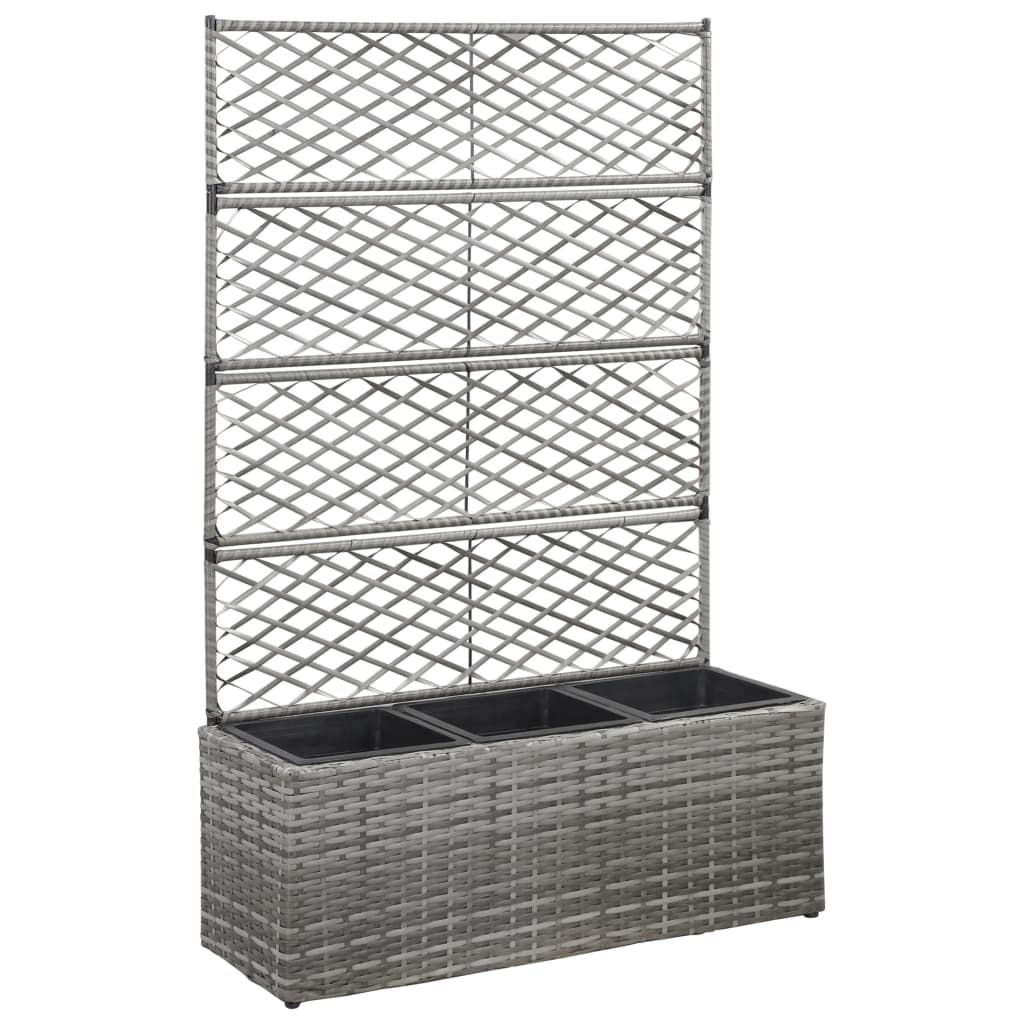 Latwerkplantenbak Verhoogd Met Potten 83X30X130 Cm Rattan Grijs