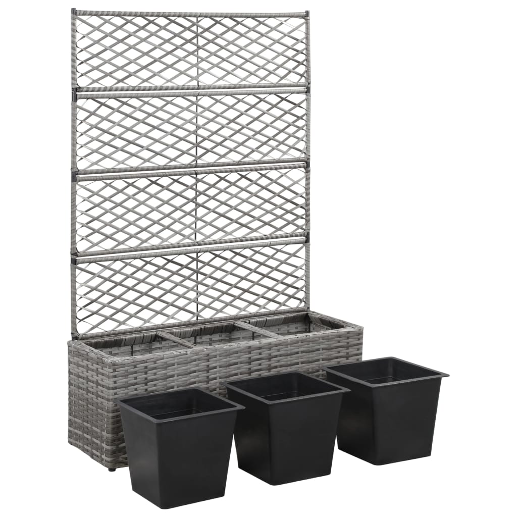 Latwerkplantenbak Verhoogd Met Potten 83X30X130 Cm Rattan Grijs