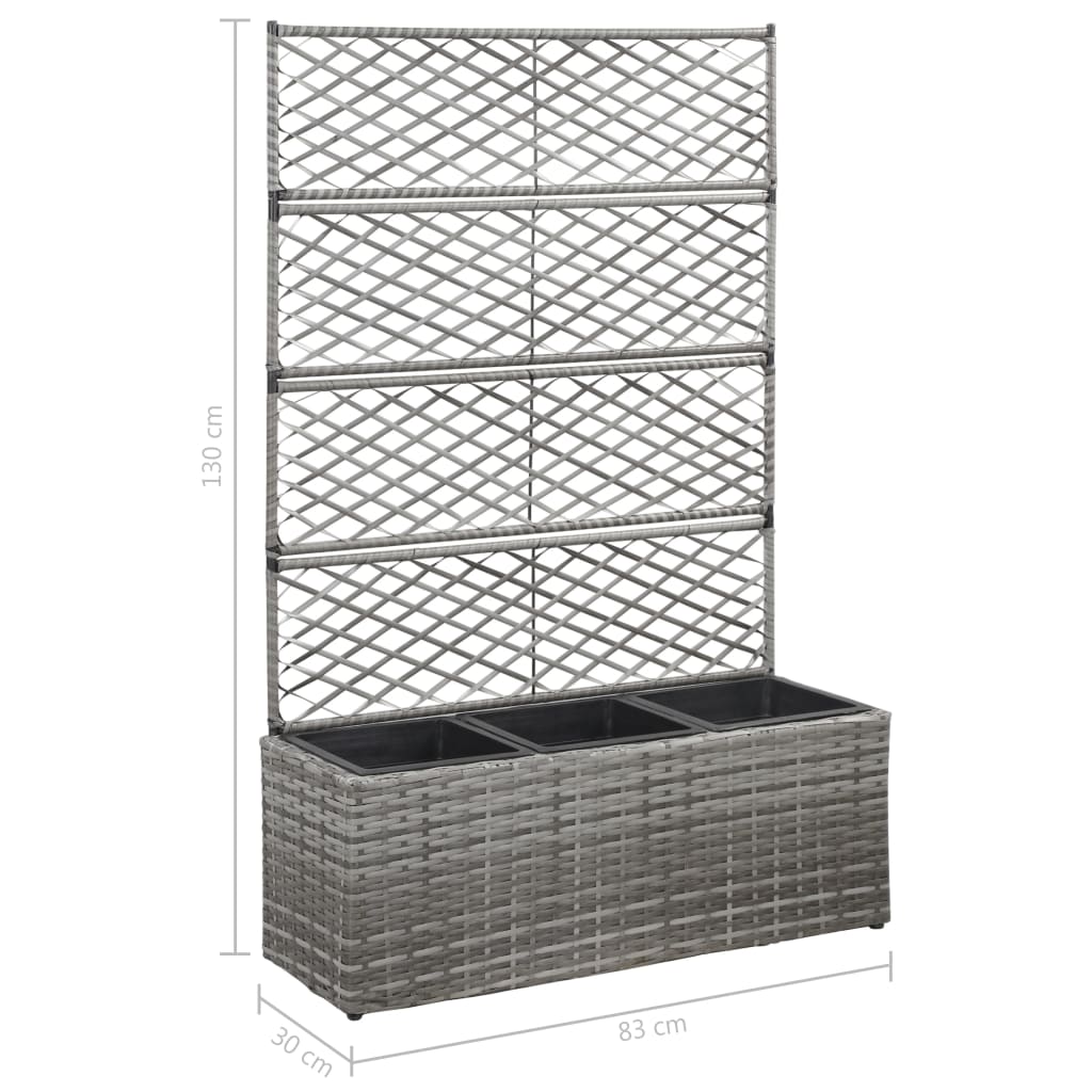 Latwerkplantenbak Verhoogd Met Potten 83X30X130 Cm Rattan Grijs