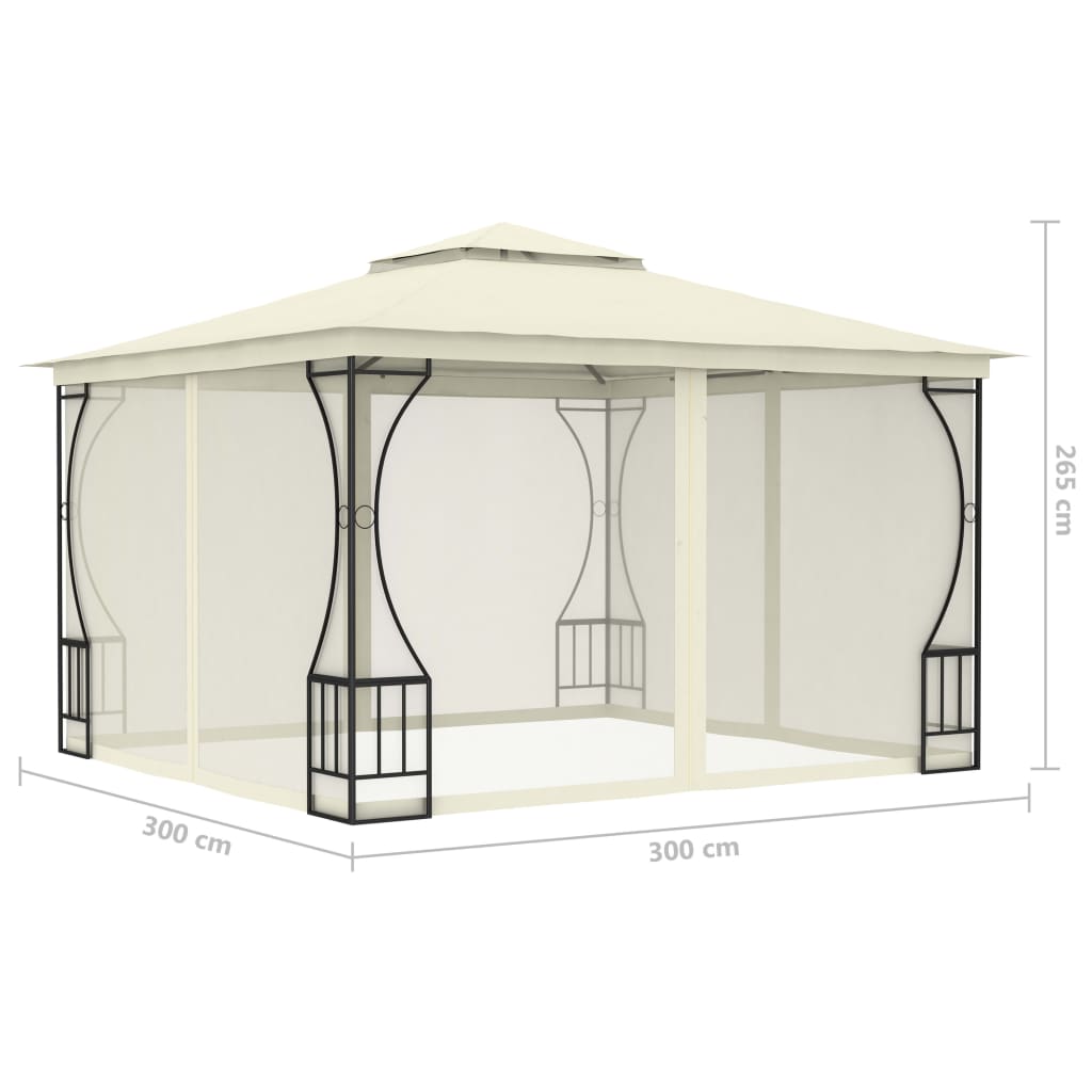 Pavillon mit Netzen 300 x 300 x 265 cm, cremefarben
