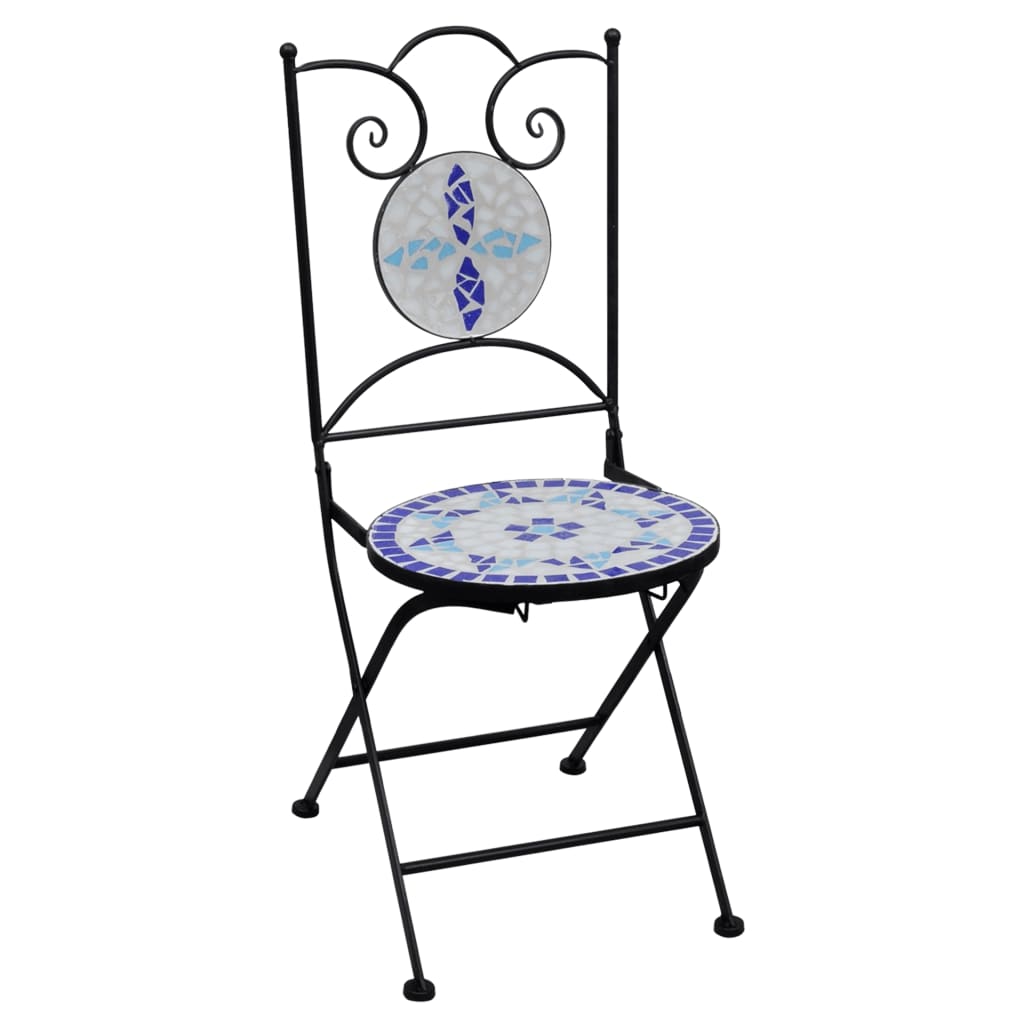 3-teiliges Bistro-Set, Mosaik-Keramikfliesen, Blau und Weiß