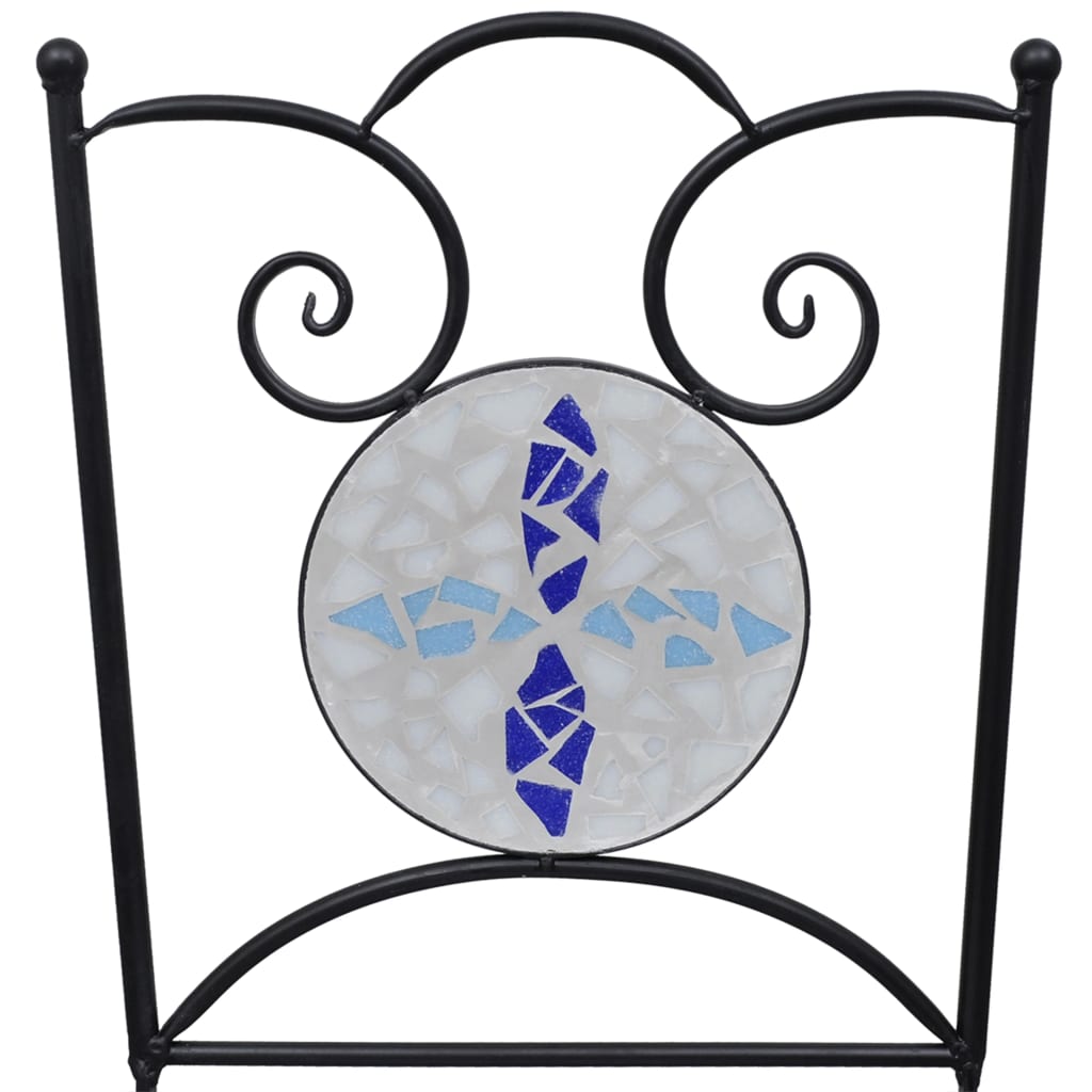 3-teiliges Bistro-Set, Mosaik-Keramikfliesen, Blau und Weiß