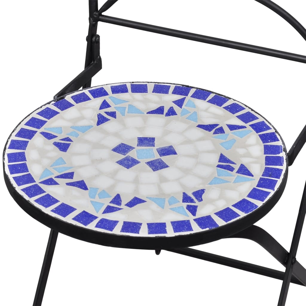 3-teiliges Bistro-Set, Mosaik-Keramikfliesen, Blau und Weiß