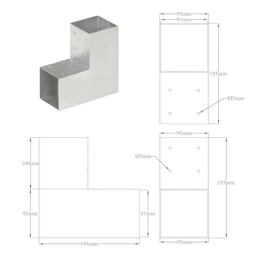 Paalverbindingen 4 St L-Vorm 91X91 Mm Gegalvaniseerd Metaal