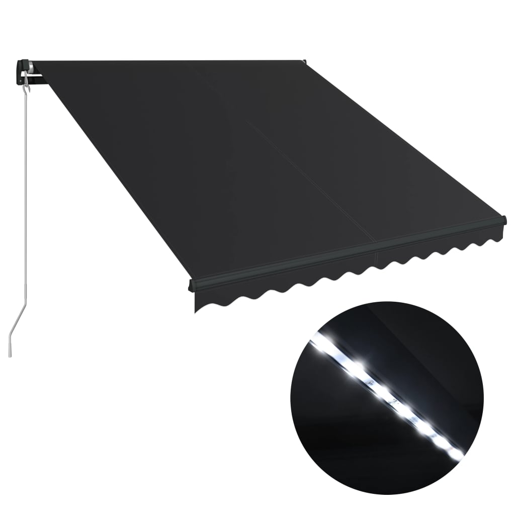 Luifel Handmatig Uittrekbaar Met Led 300X250 Cm Antraciet