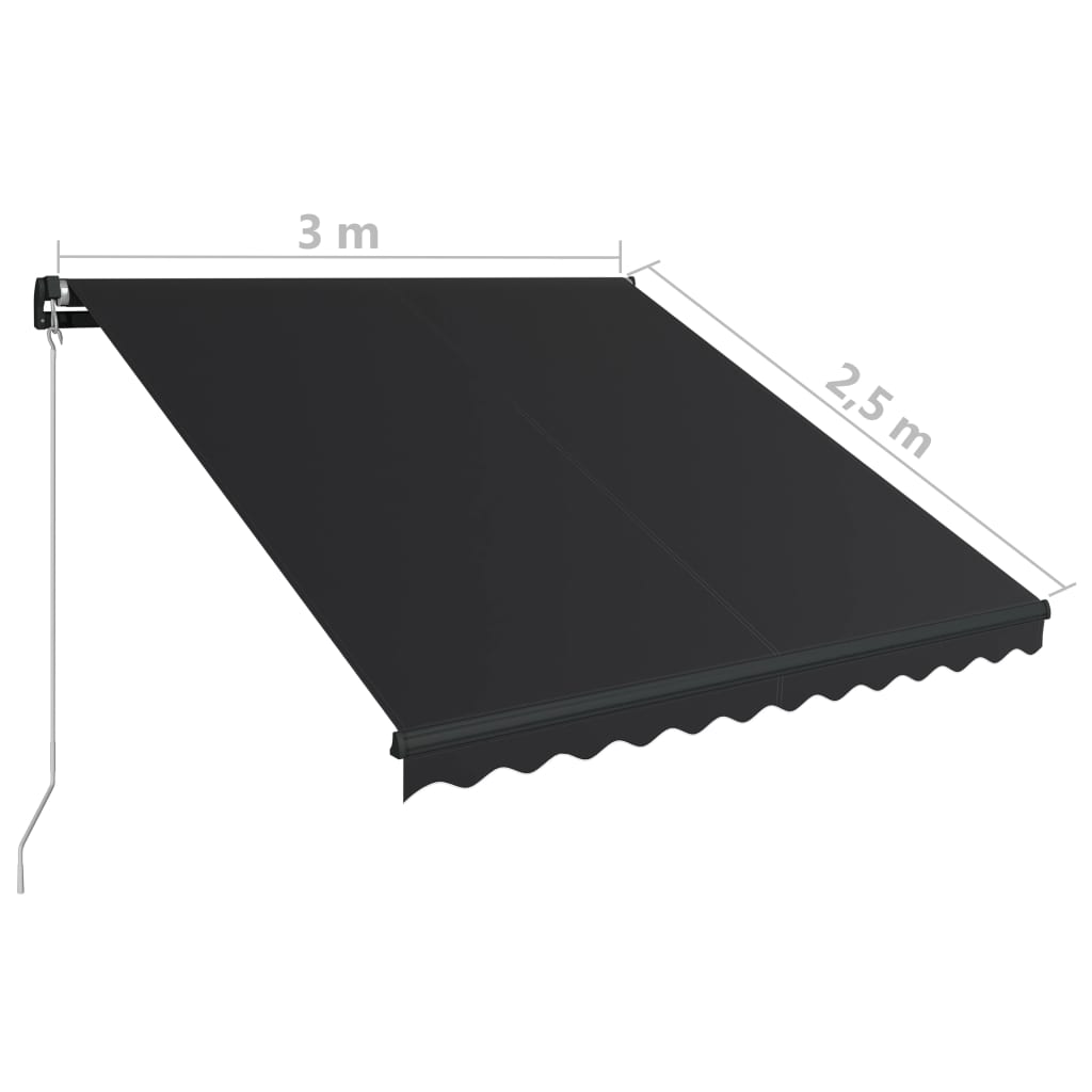 Luifel Handmatig Uittrekbaar Met Led 300X250 Cm Antraciet