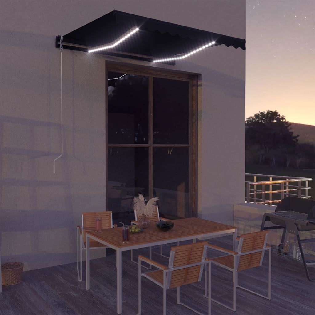 Luifel Handmatig Uittrekbaar Met Led 300X250 Cm Antraciet
