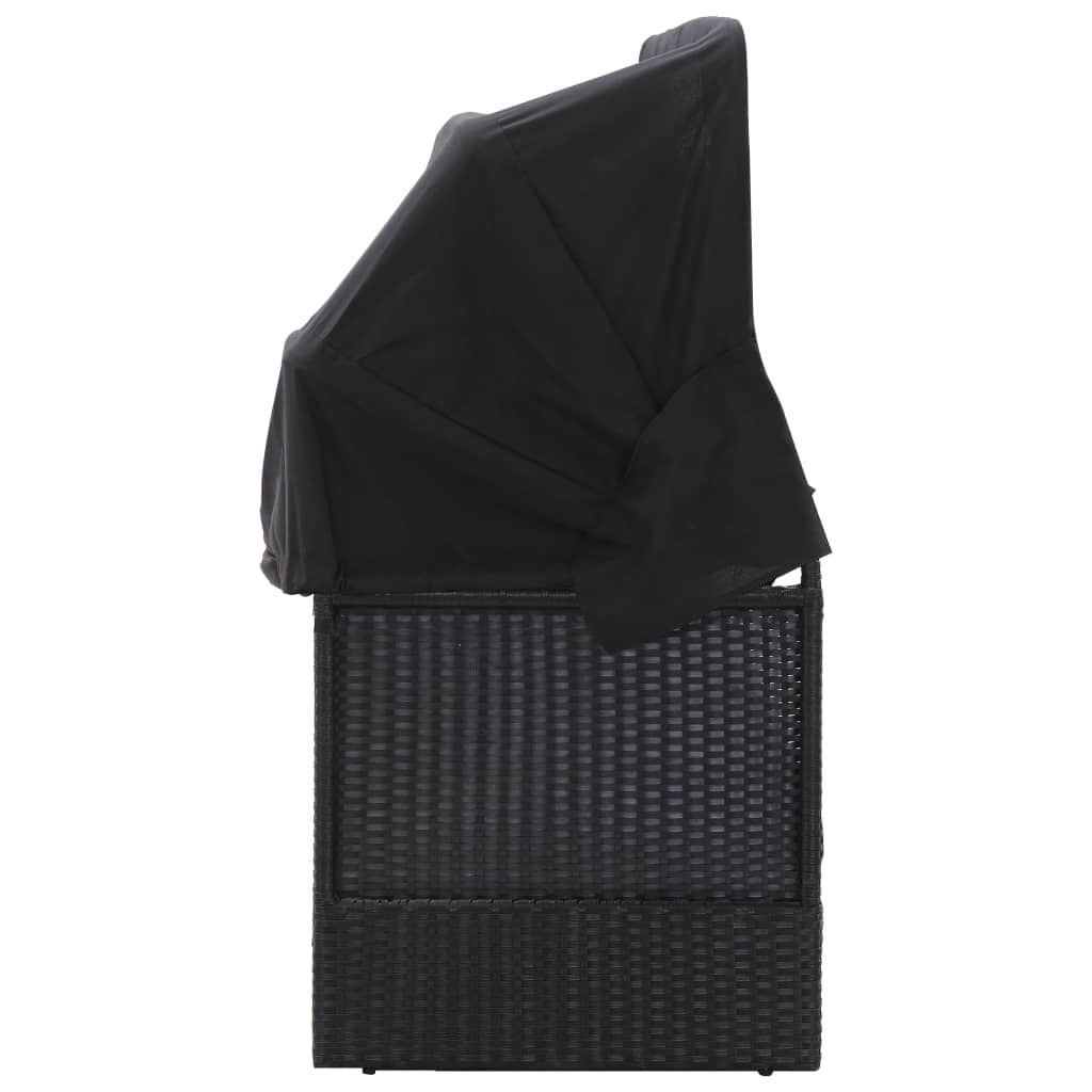 Loungebank Met Luifel Poly Rattan Zwart