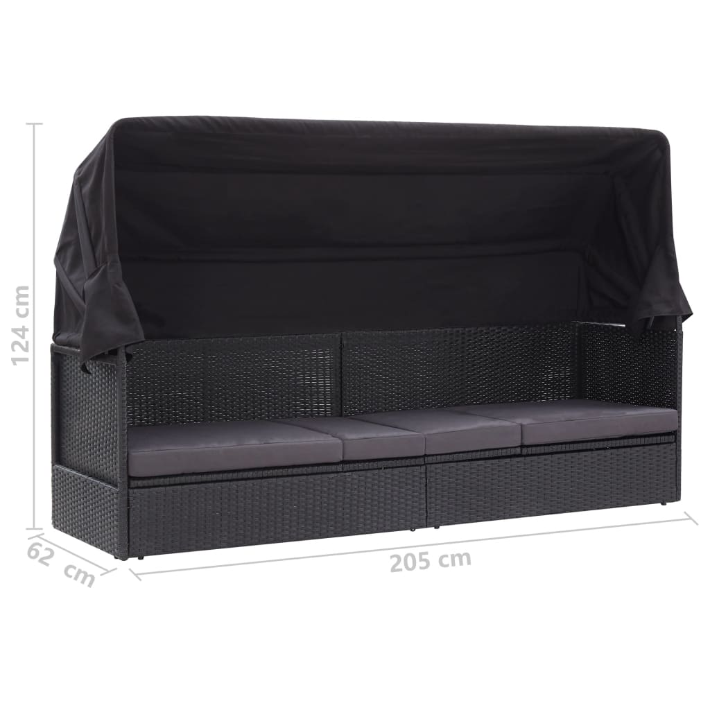 Loungebank Met Luifel Poly Rattan Zwart