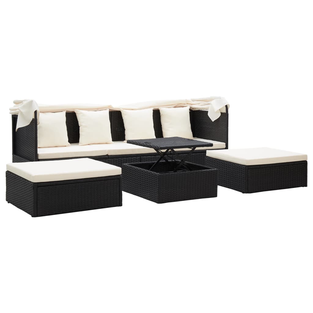 Tuinbed Met Luifel Poly Rattan Zwart