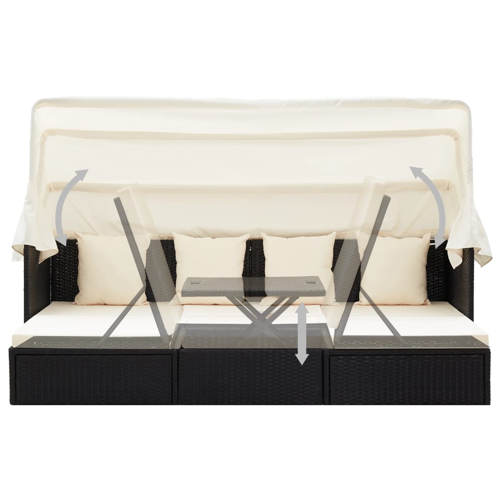 Tuinbed Met Luifel Poly Rattan Zwart