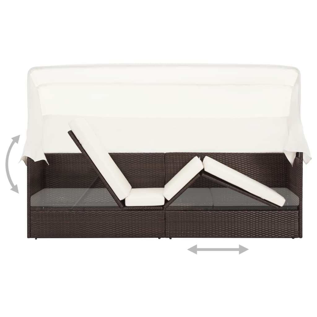 Tuinbank Met Luifel Poly Rattan Bruin