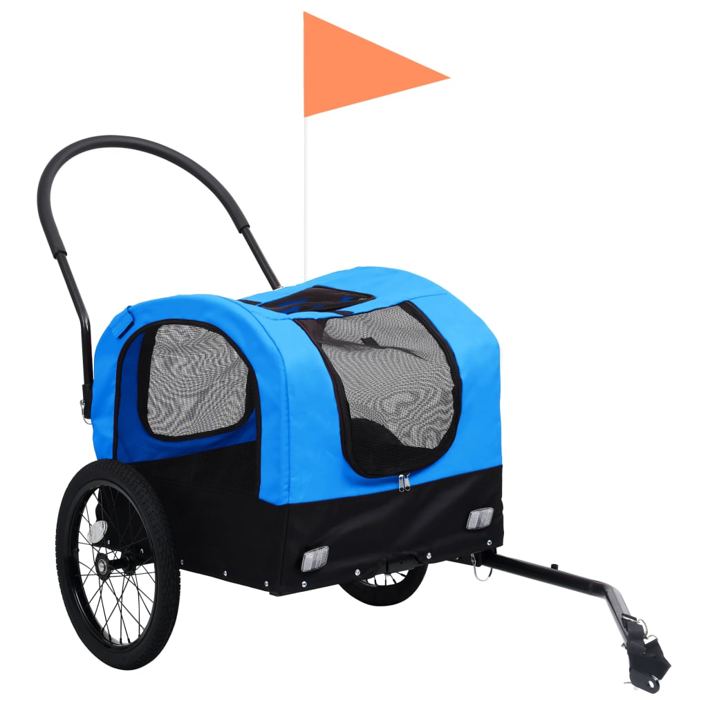 Huisdierenfietskar 2-In-1 Aanhanger Loopwagen Blauw En Zwart