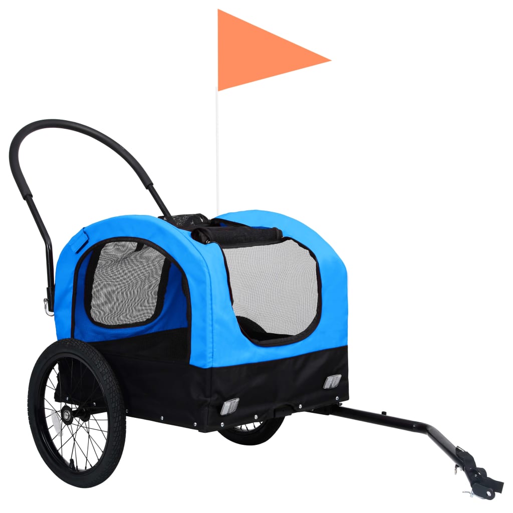 Huisdierenfietskar 2-In-1 Aanhanger Loopwagen Blauw En Zwart