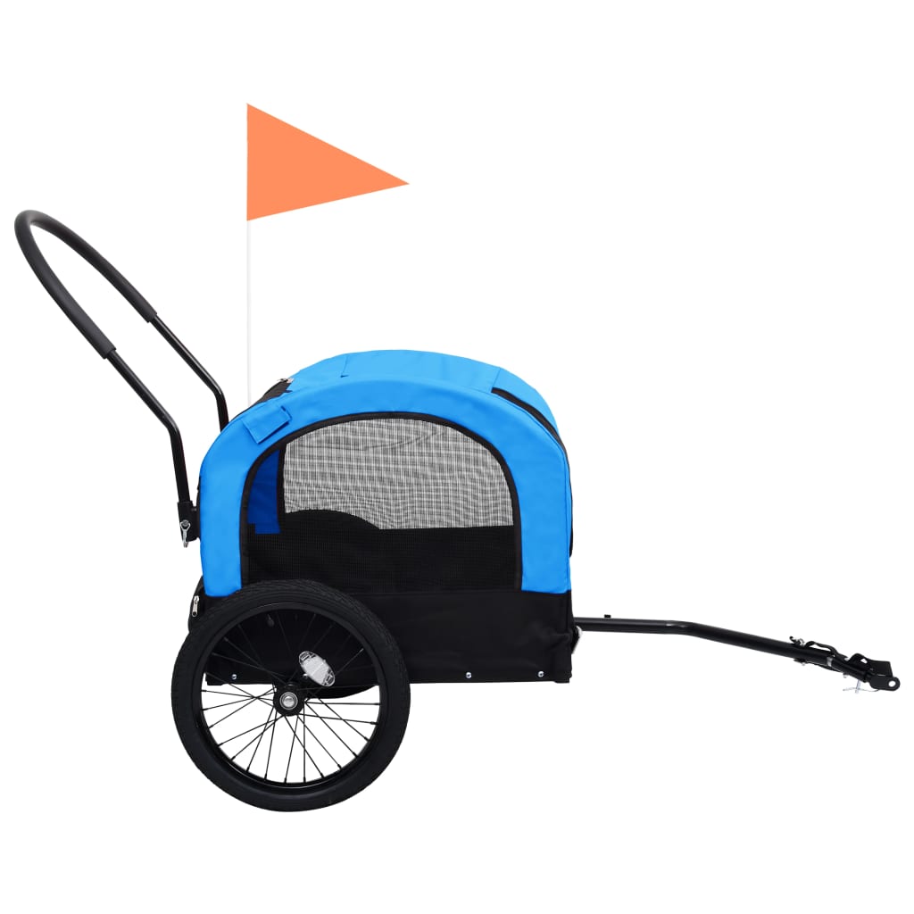Huisdierenfietskar 2-In-1 Aanhanger Loopwagen Blauw En Zwart