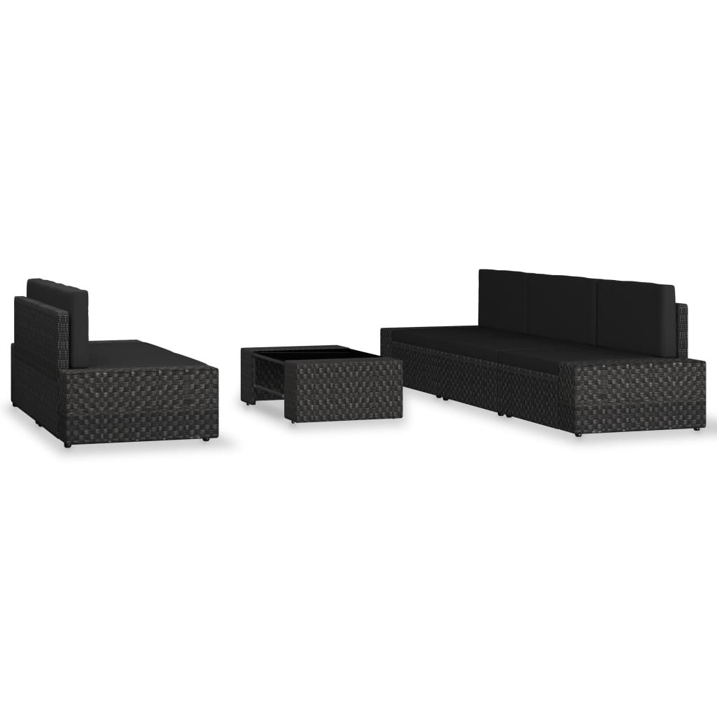6-Delige Loungeset Poly Rattan Zwart