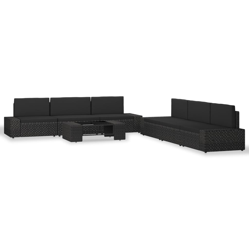 7-teiliges Lounge-Set Poly Rattan Schwarz