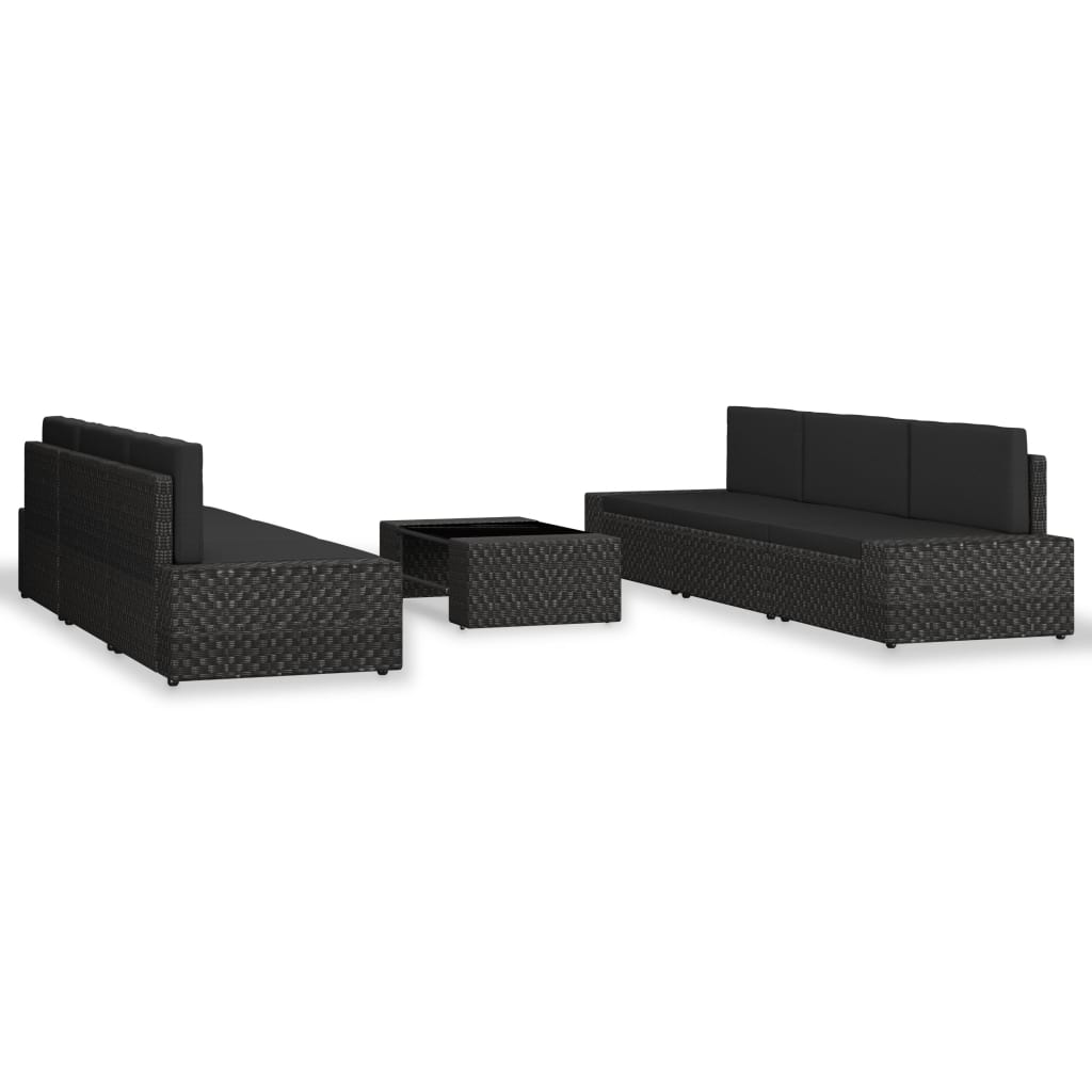 7-teiliges Lounge-Set Poly Rattan Schwarz