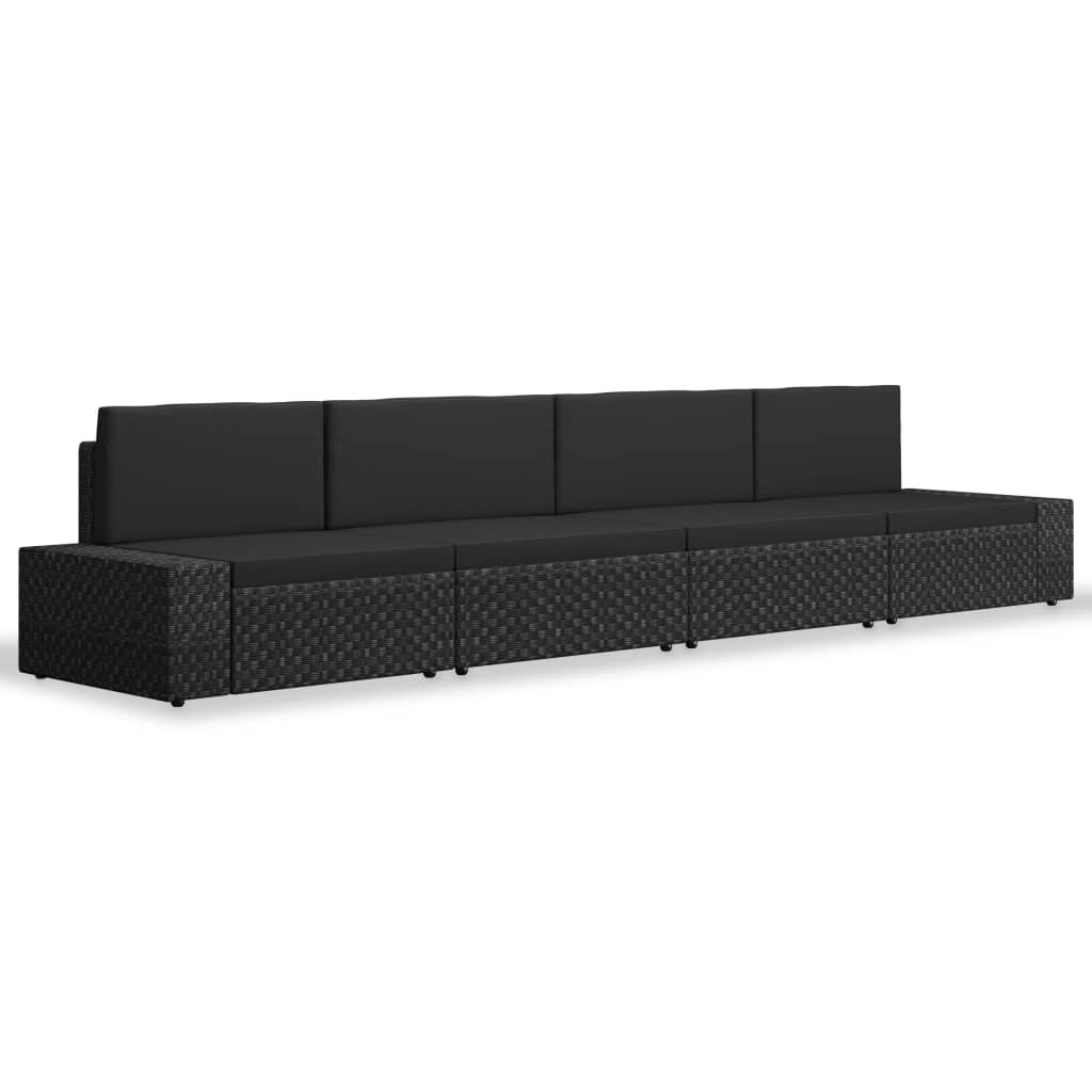 4-Delige Loungeset Poly Rattan Zwart
