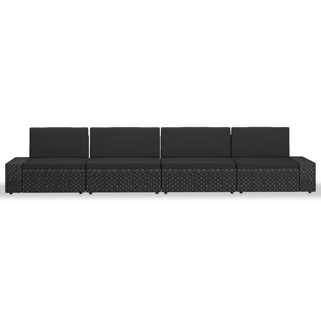 4-Delige Loungeset Poly Rattan Zwart