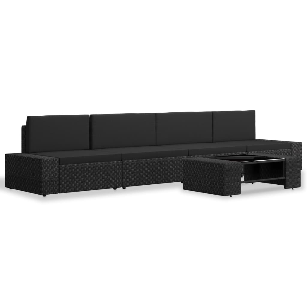 5-Delige Loungeset Poly Rattan Zwart