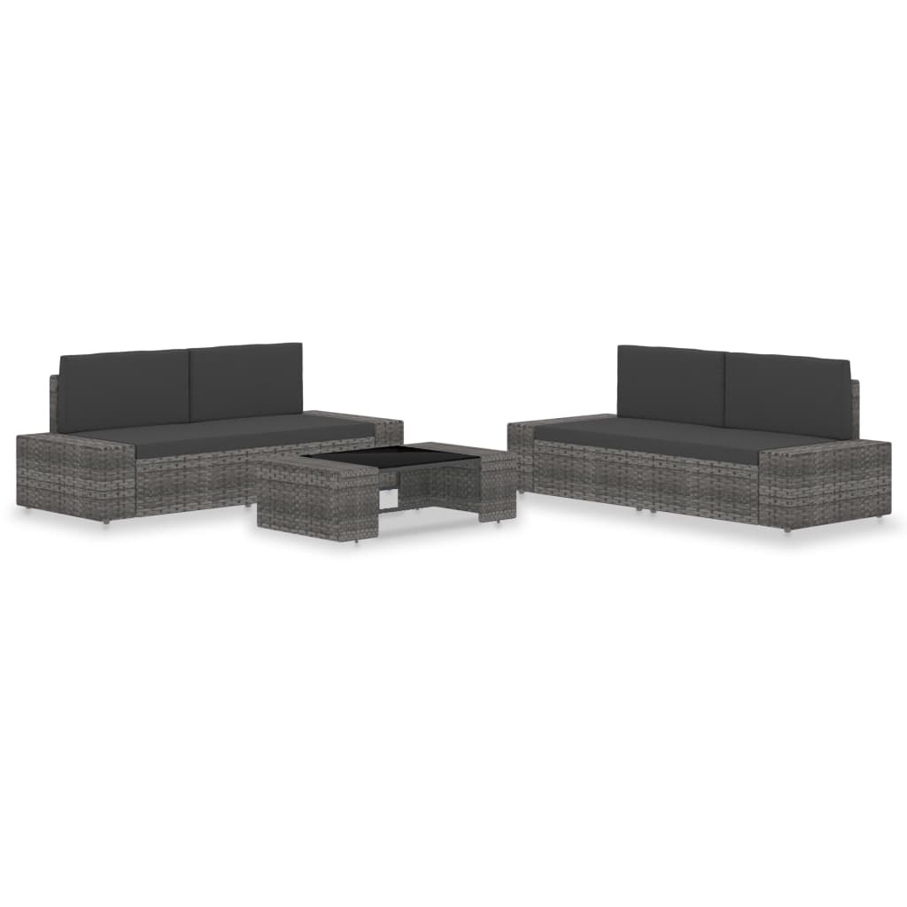 5-Delige Loungeset Poly Rattan Grijs