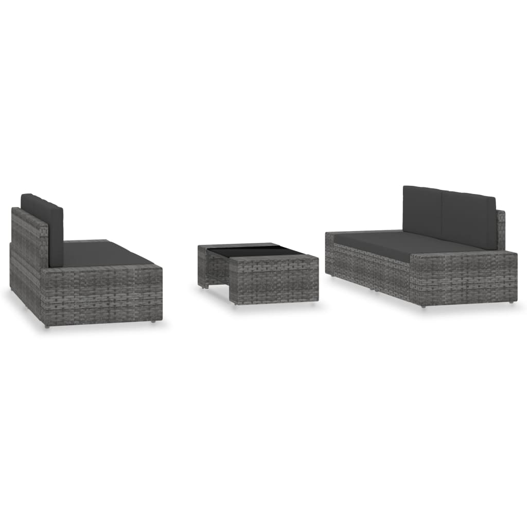 5-Delige Loungeset Poly Rattan Grijs