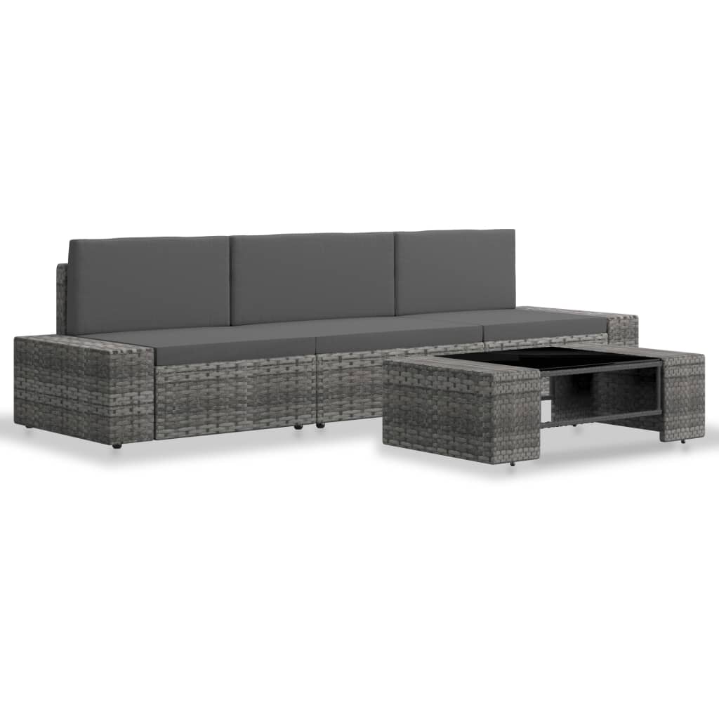 4-Delige Loungeset Poly Rattan Grijs