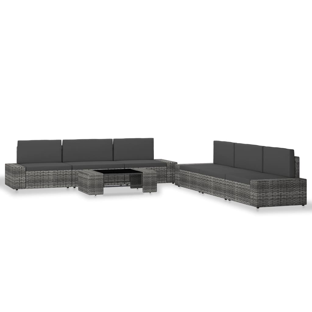 7-Delige Loungeset Poly Rattan Grijs