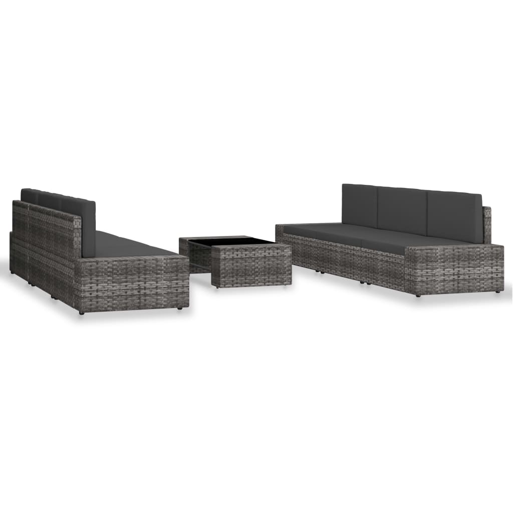 7-Delige Loungeset Poly Rattan Grijs