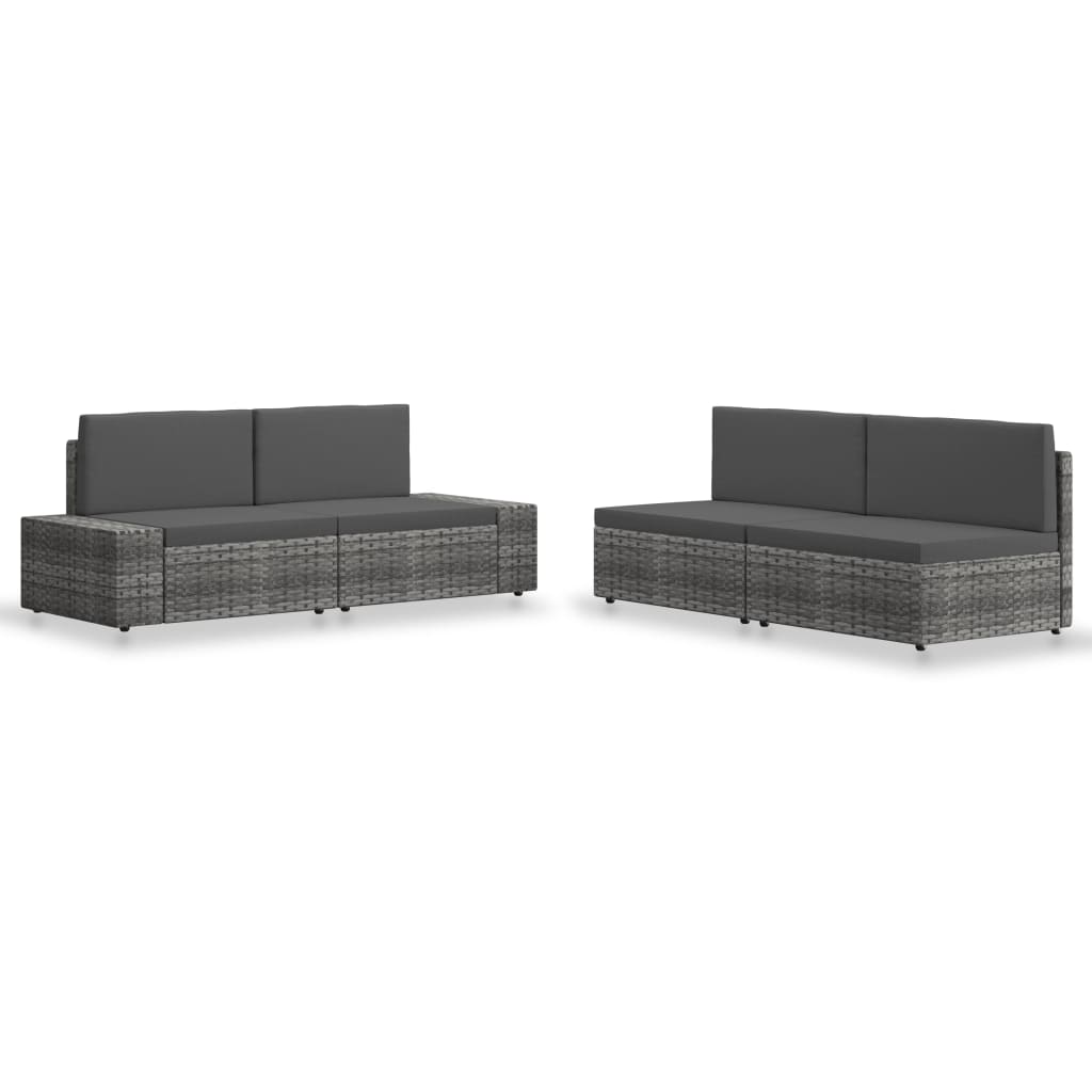 4-Delige Loungeset Poly Rattan Grijs