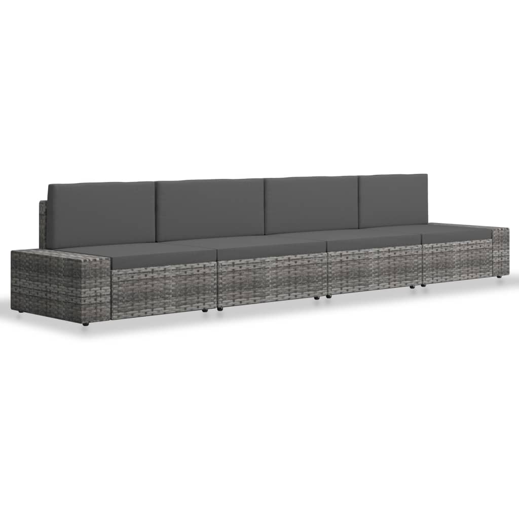 4-Delige Loungeset Poly Rattan Grijs