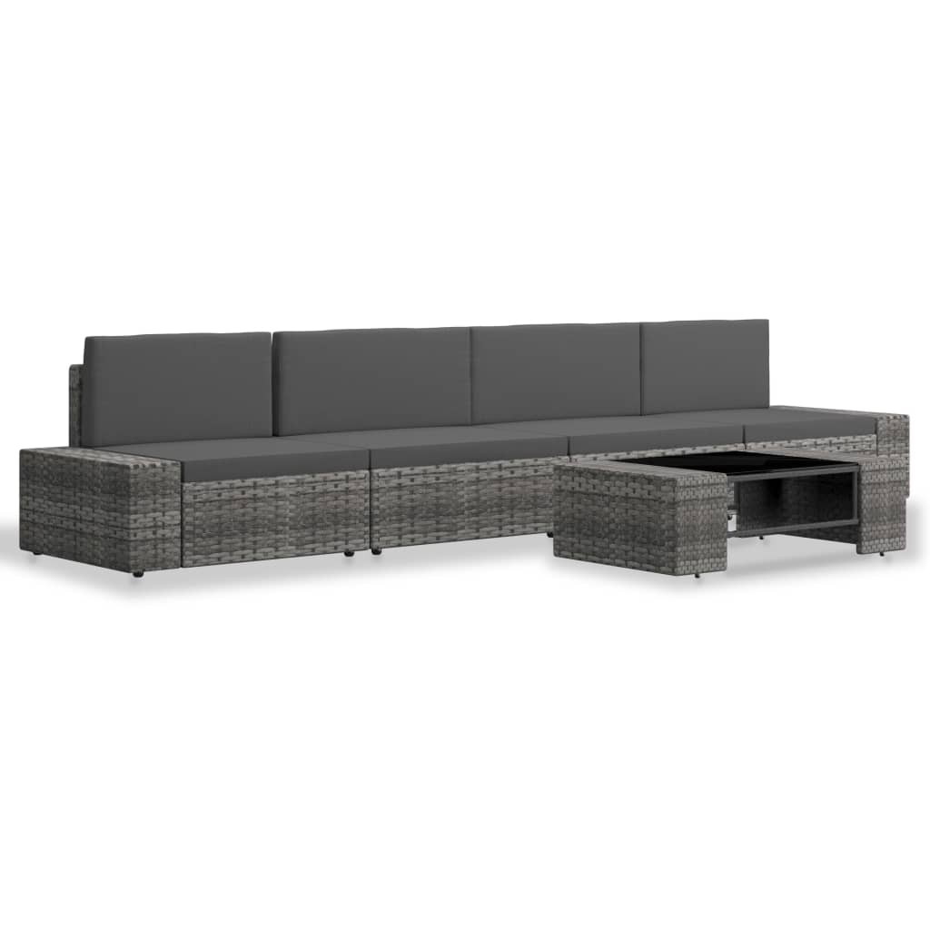 5-Delige Loungeset Poly Rattan Grijs